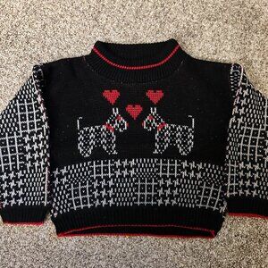 Vintage 80s Toddler Size 2T ACRYLIC SCOTTIES SWEATER hearts black white red